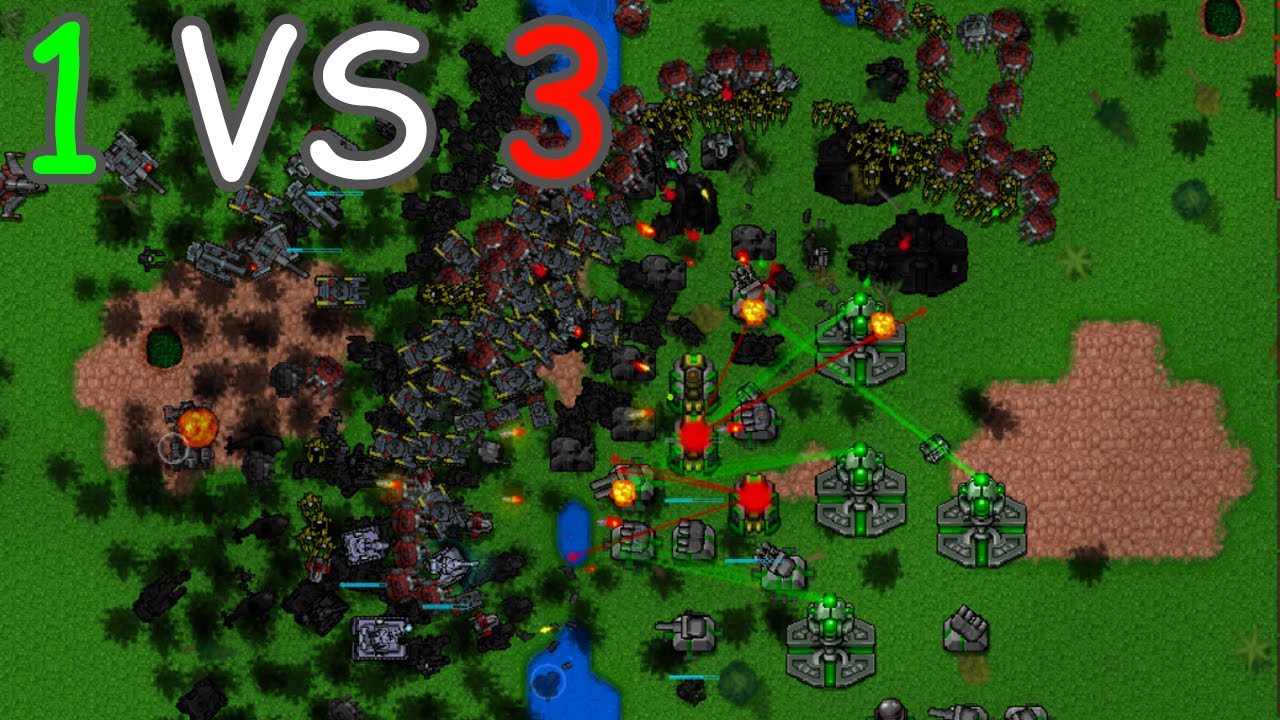 [Rusted Warfare] Gameplay 1 VS 3 (Impossible AI)