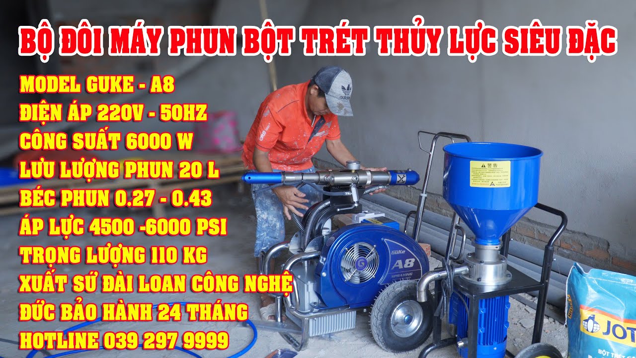 BỘ ĐÔI MÁY PHUN BỘT TRÉT BẢ THỦY LỰC SIÊU ĐẶC HƯỚNG DẪN LẮP RÁP MÁY GUKE A8