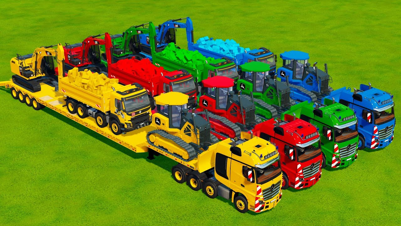 TRANSPORTING BULLDOZERS, EXCAVATORS & DUMP TRUCKS WITH MERCEDES ACTROS TRUCKS! Farming Simulator 22