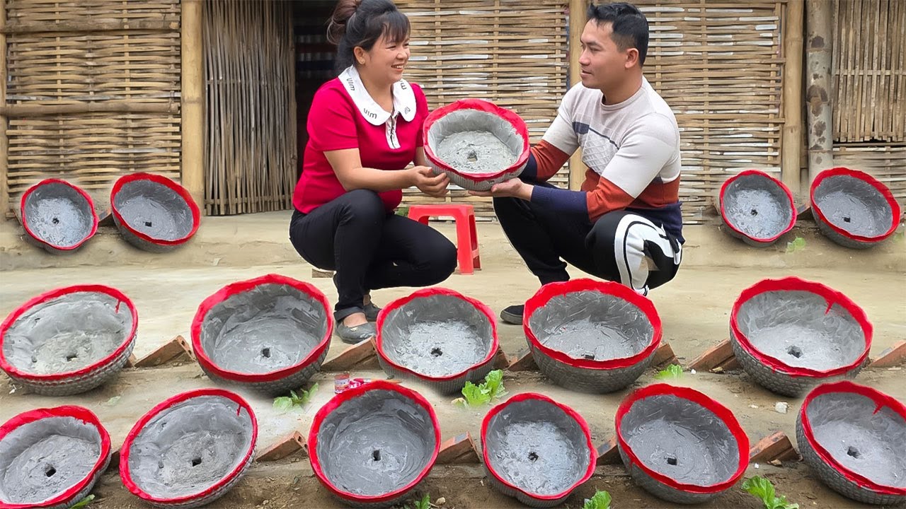 The clever idea of ​​CEO Ngoc and Ly Tu Nga has resulted in unique flower pots made from cement