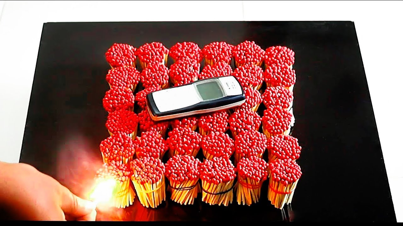 Выживет ли? Испытание на огнестойкость NOKIA 1100 с 3500 спичками