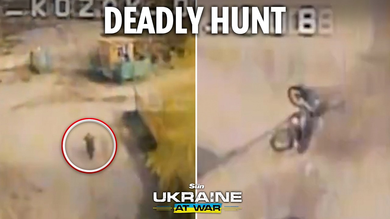 Russian motorcyclist tries to escape Ukrainian drones - but fails