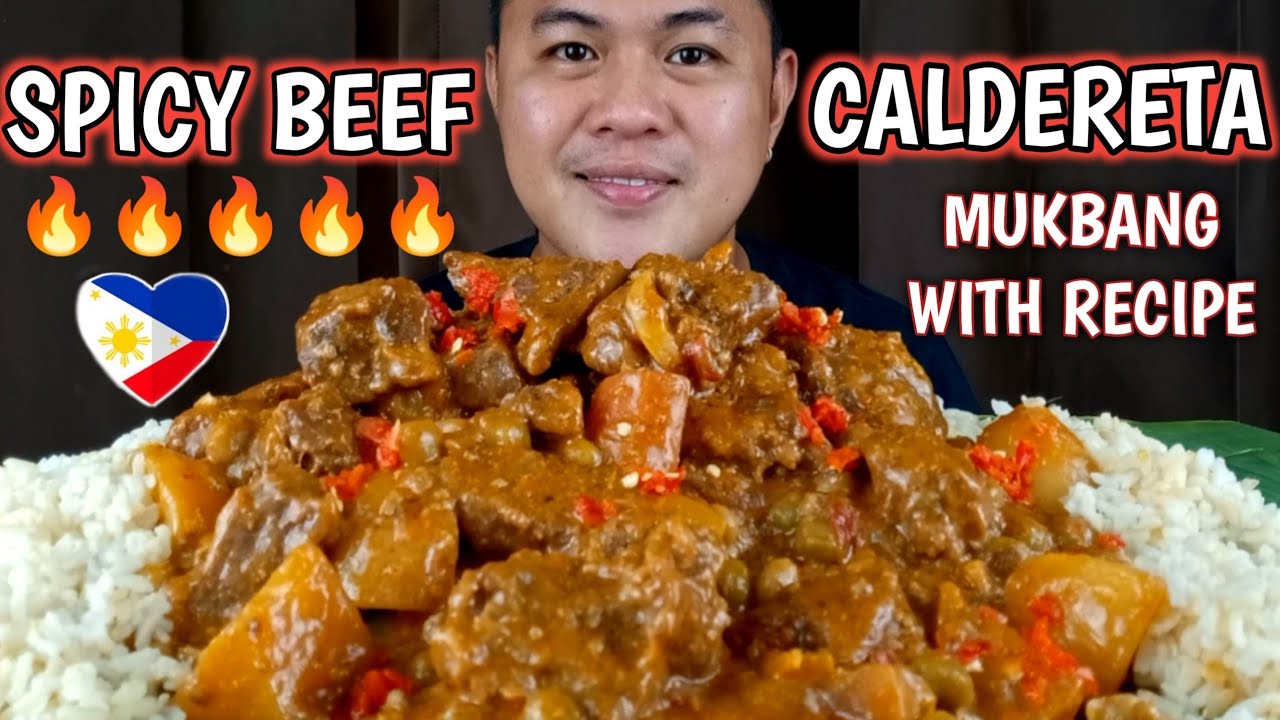 SPICY BEEF CALDERETA | COOKING & MUKBANG | MUKBANG PHILIPPINES | FILIPINO MUKBANGER