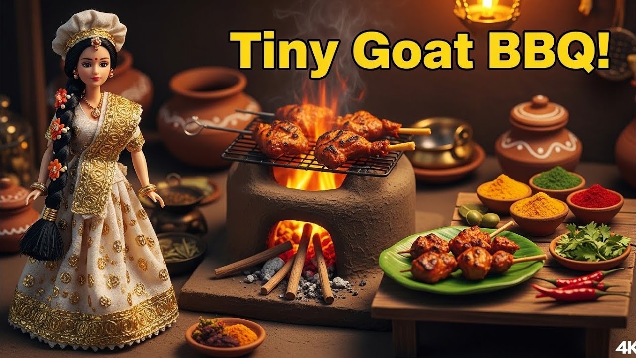 Miniature Doll Goat Barbecue Cooking ASMR | Indian Village Tiny Kitchen Cooking