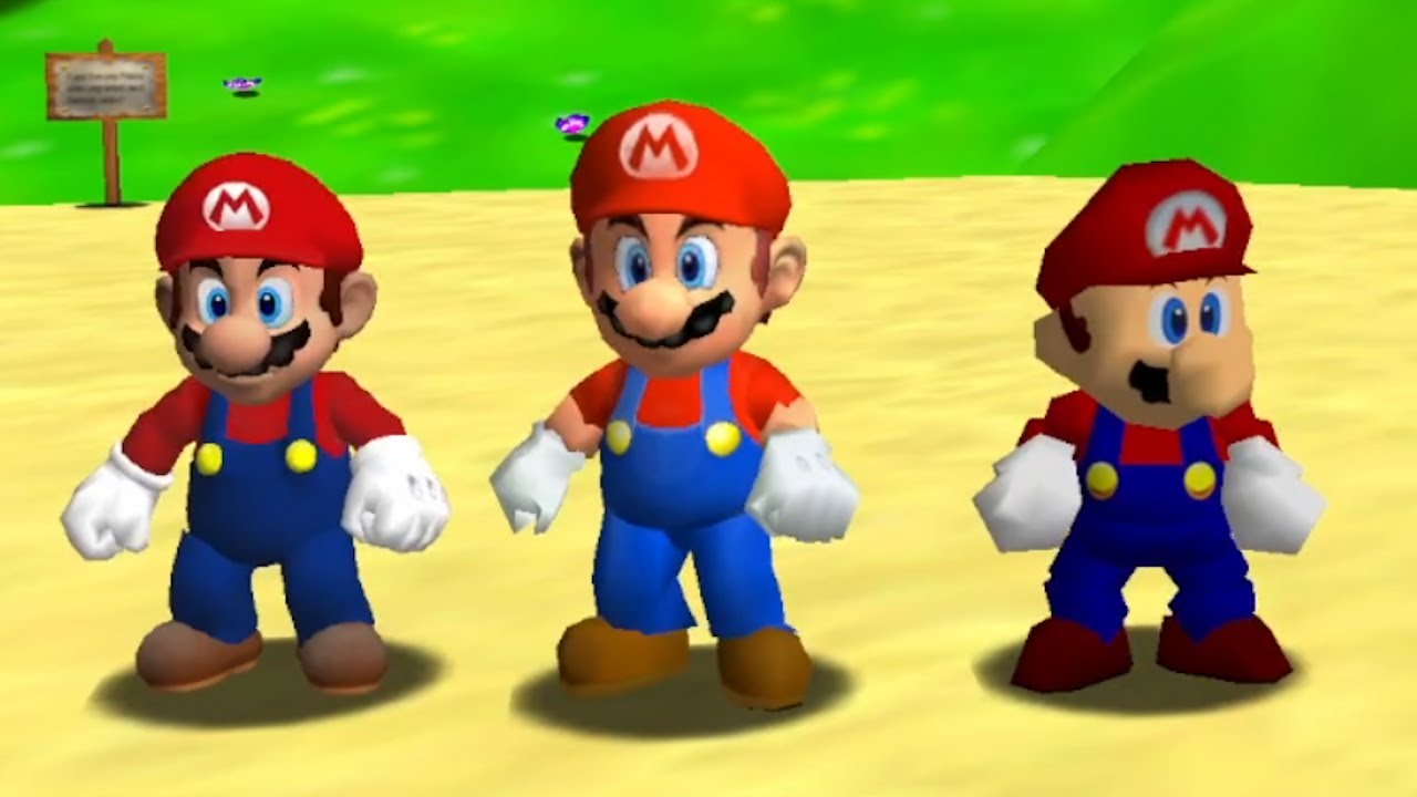 Odyssey Mario, Sunshine Mario and Galaxy Mario in Super Mario 64 - Full Game 100% Walkthrough