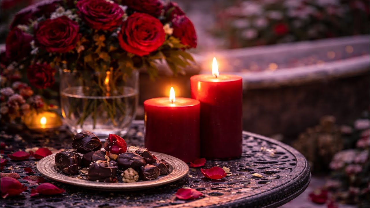 🌹 Valentine’s Candlelight | Red Roses, Chocolate & Soft Snowfall Ambience
