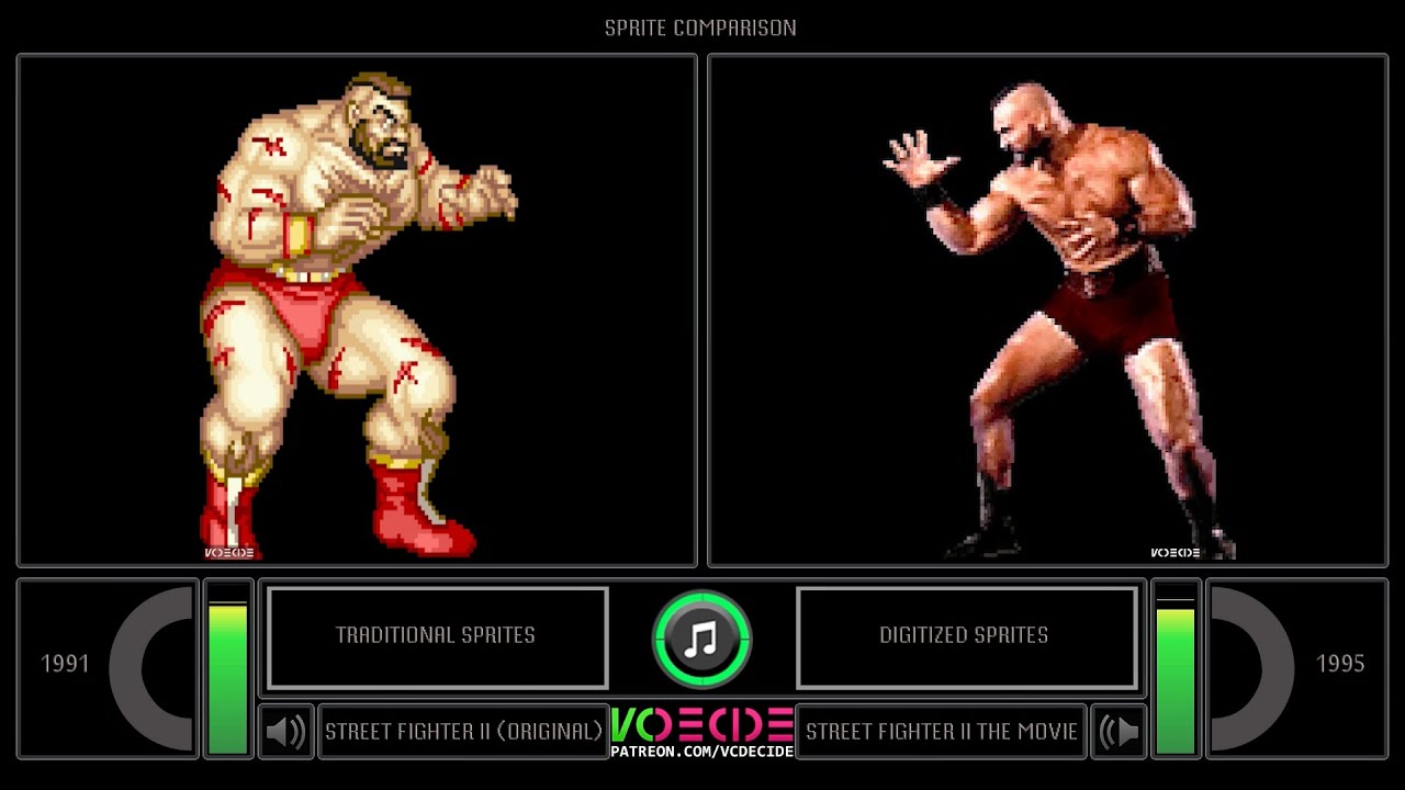 Sprite Comparison of Street Fighter II (Traditional vs Digitized) Side by Side Comparison