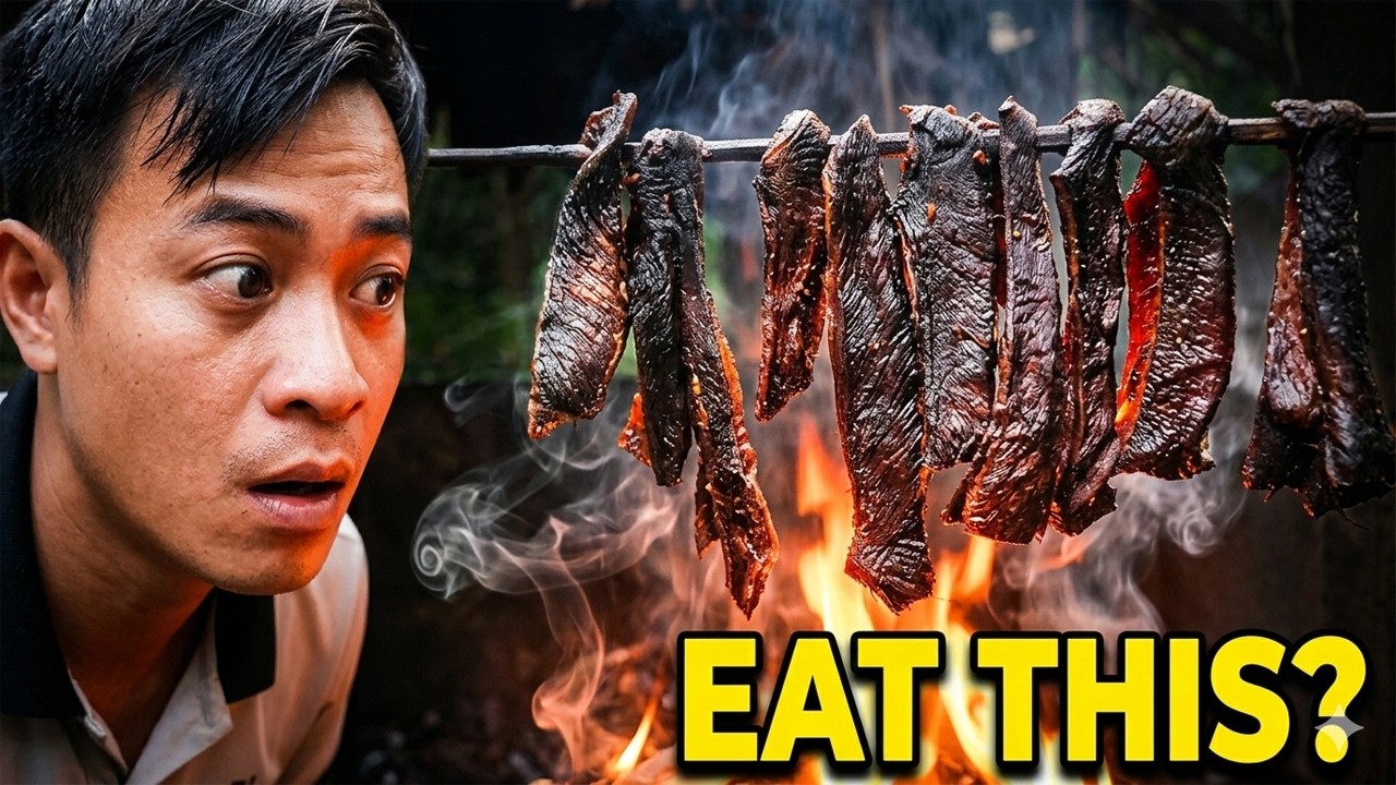 Grilled Buffalo Skin Over Open Fire | Wild Survival Cooking