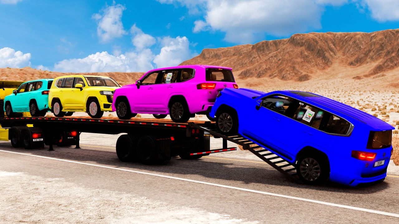 Flatbed Truck Mcqueen | Transportation with Truck - Pothole vs Car # 8- BeamNG.Drive