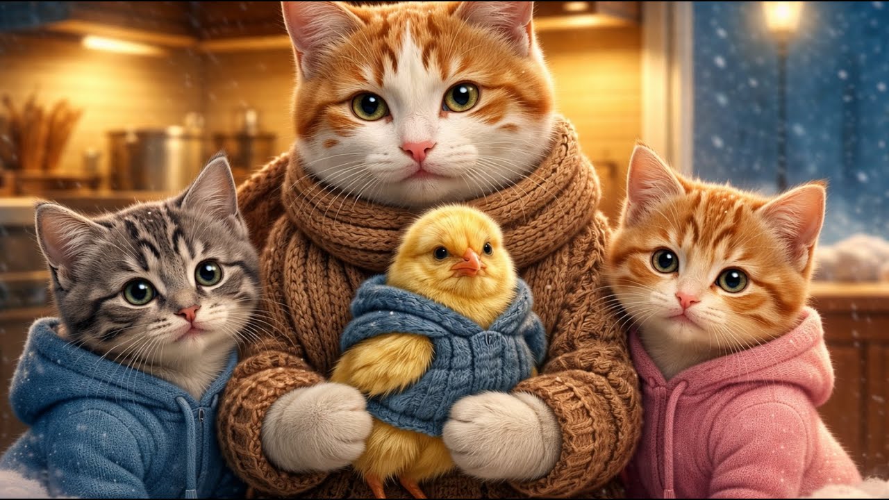 A Cat Family Saves a Lost Chick in a Snowstorm | Heartwarming Animal Story