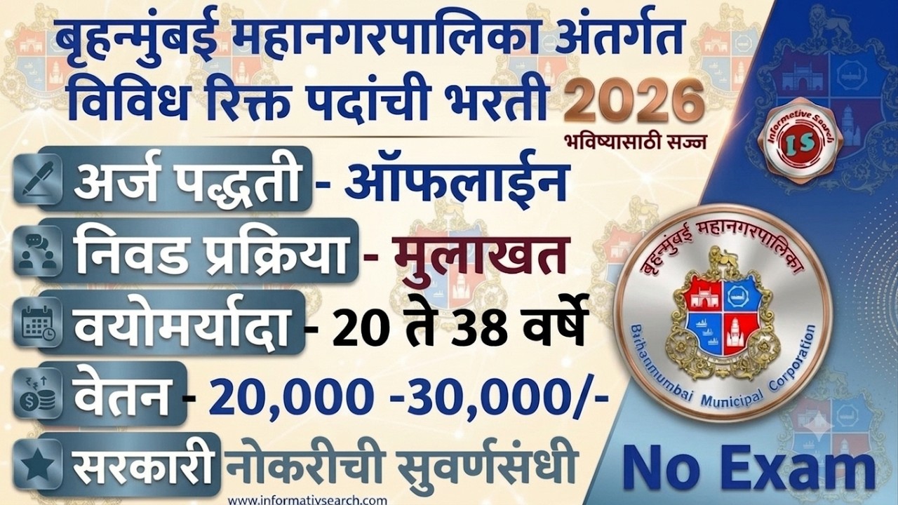 बृहन्मुंबई महानगरपालिका भरती 2026 | BMC Bharti 2026 | BMC vacancy 2026 | BMC Recruitment 2026