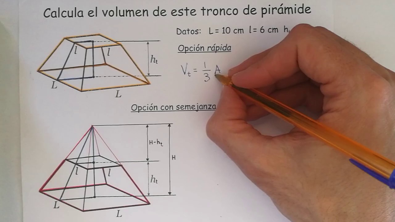 Volumen de un tronco de pirámide (forma rápida o aplicando semejanza)