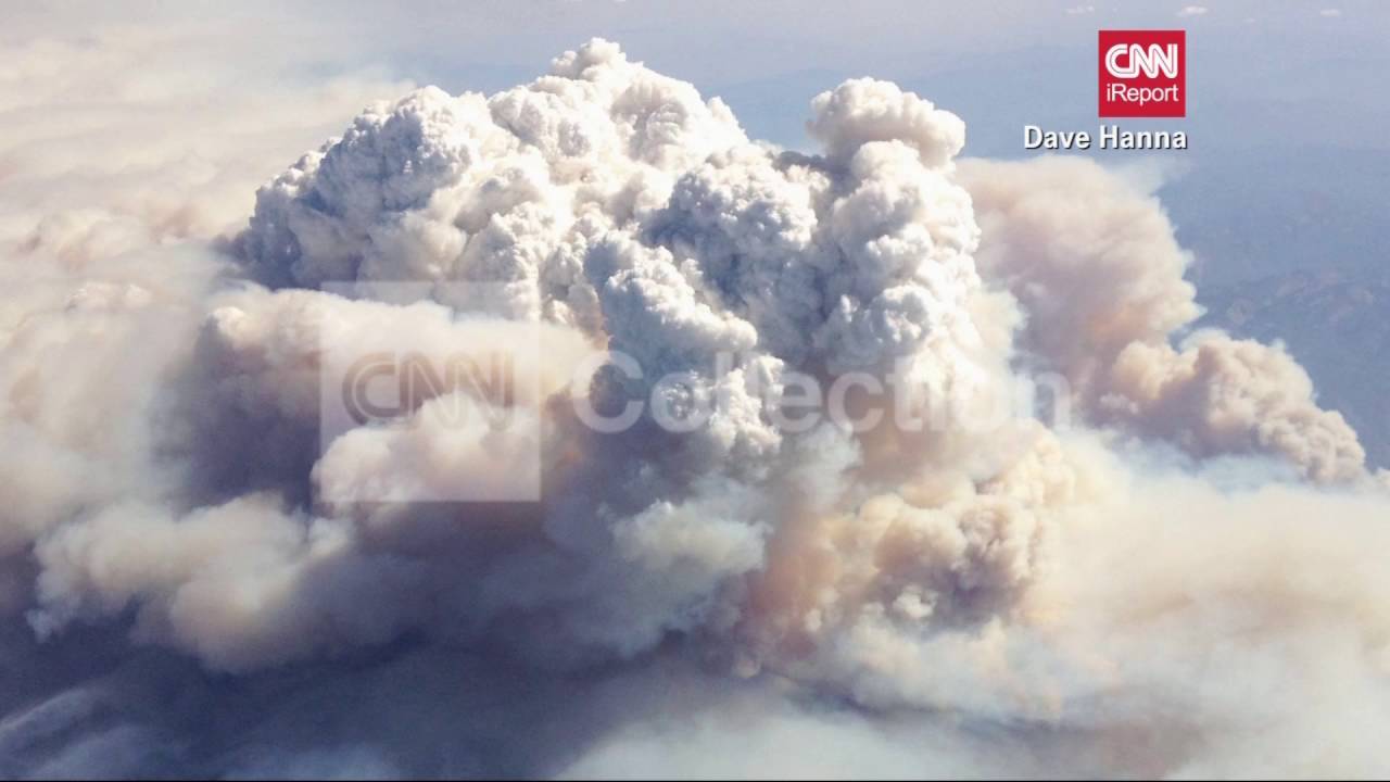 BIRDS-EYE VIEW OF WILDFIRE PLUME OF SMOKE