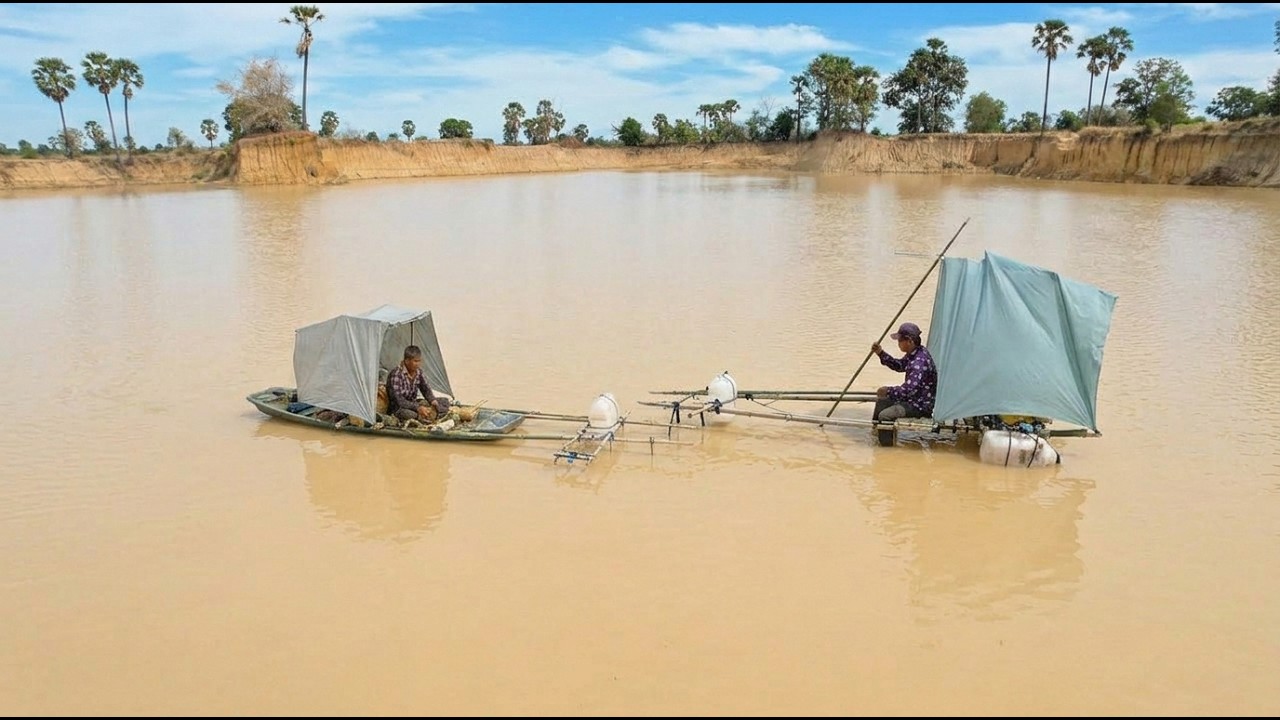 Making A Raft And Tent Camping On The Water With Eating.