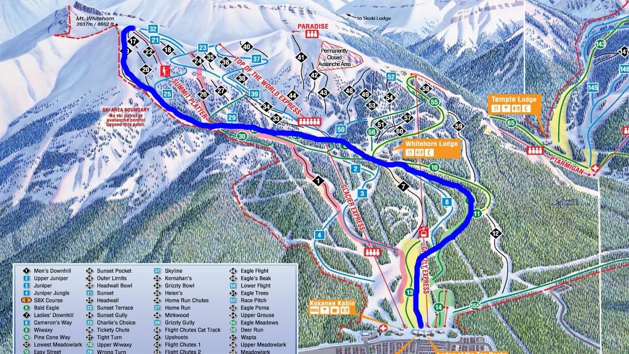 Lake Louise Ski Resort: Summit Platter (Outer Limits) Down to Whisky Jack Lodge at Mountain Base