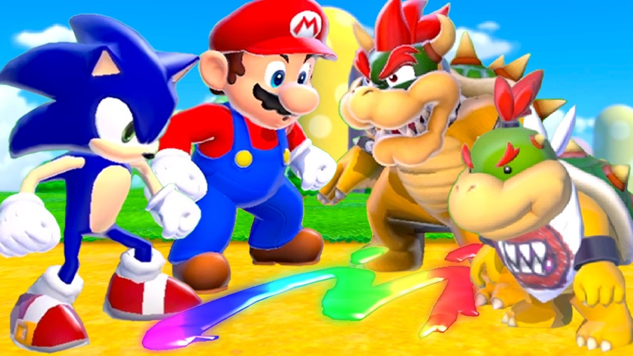 Bowser's Fury: Mario vs Bowser vs Sonic vs Spongebob - Full Game Walkthrough (4-Player Race)