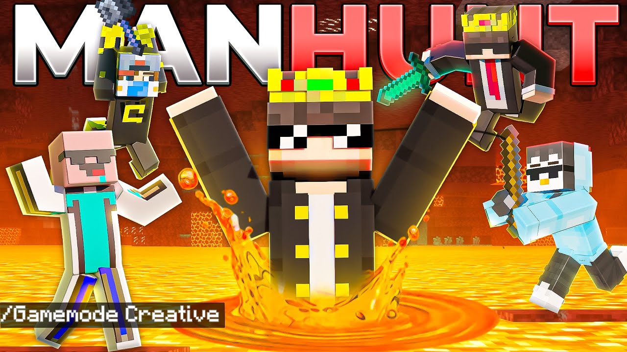 Minecraft Manhunt (1V3) But I Secretly Used CREATIVE Mode...