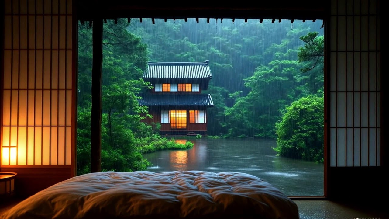 🌧️ Heavy Rainy Atmosphere From Room With Piano Music , Anxiety and Depression Rain,Music Sleep 1