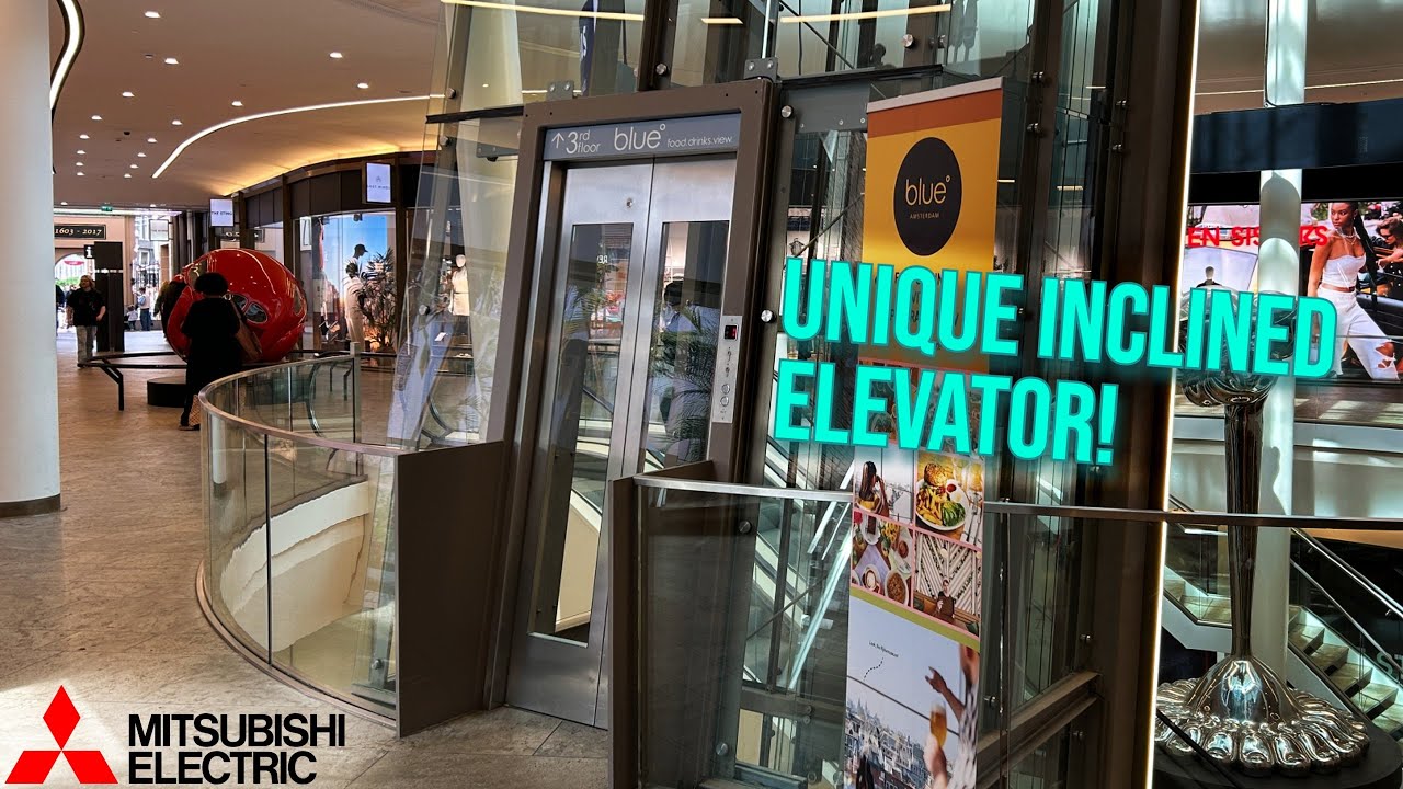 EPIC, Unique Tilted Mitsubishi (mod. SkyLift) traction elevator @ Kalverpassage, Amsterdam NL