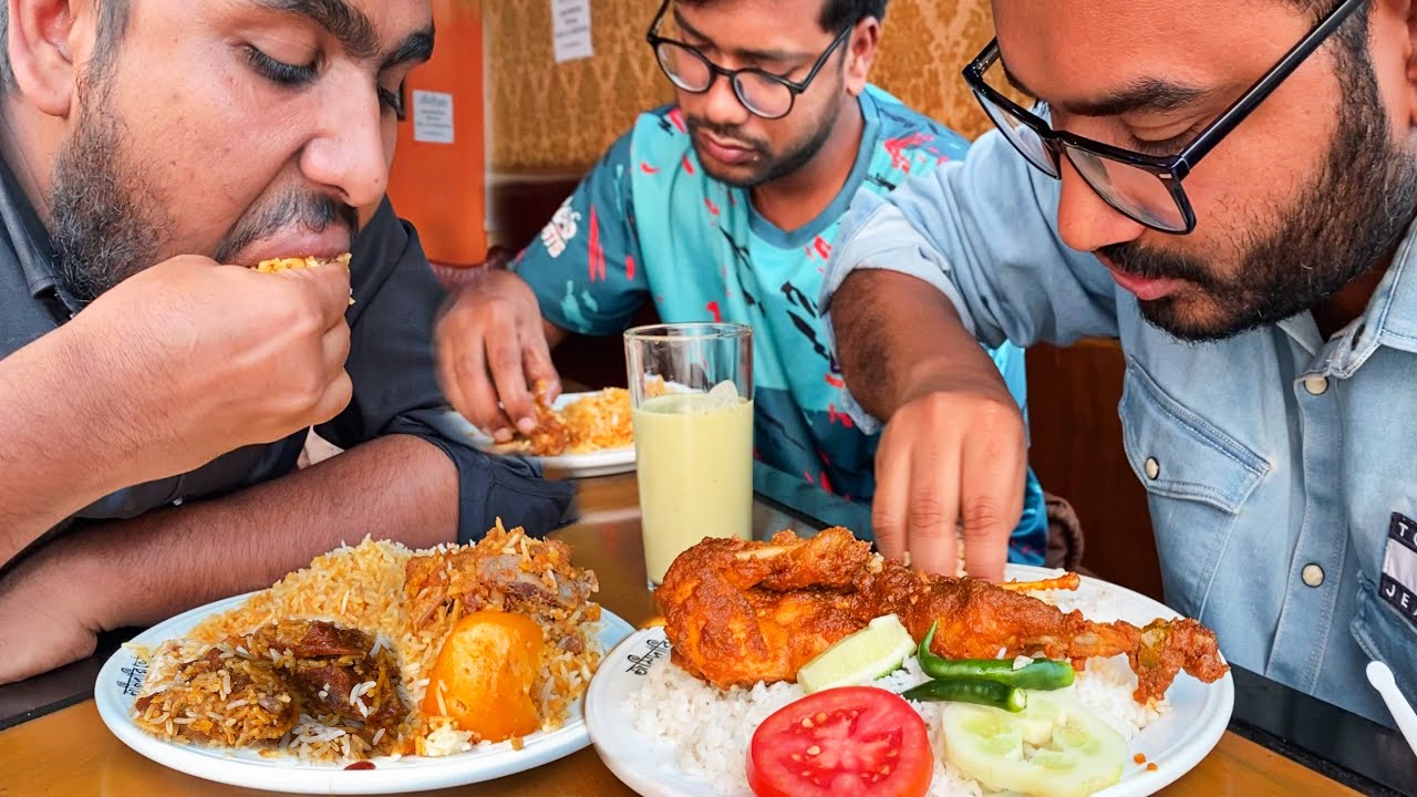 Eating Lunch(Murg Musallam,Mutton Kacchi Biryani,Tehari,Malai Lassi) With Friends at Jomidari Bhoj