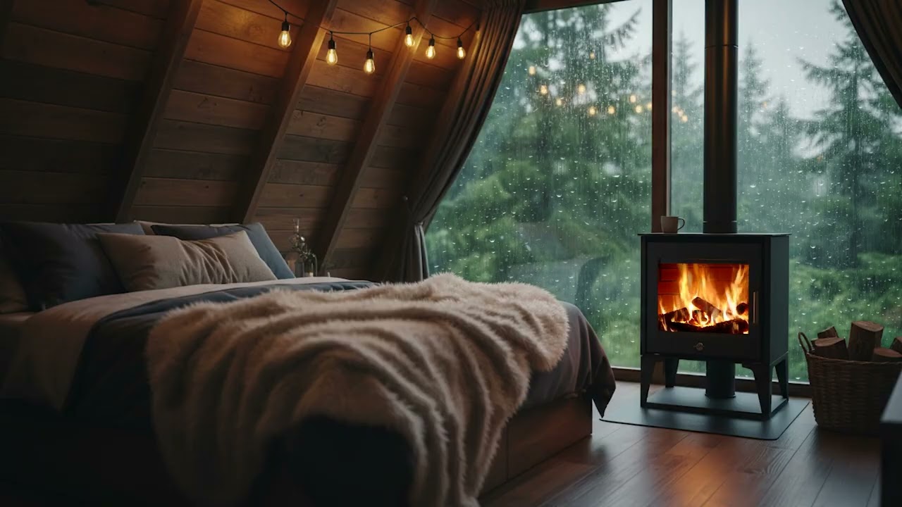 Warm Fireplace & Gentle Rain 🌧️ Peaceful Night for Deep Sleep