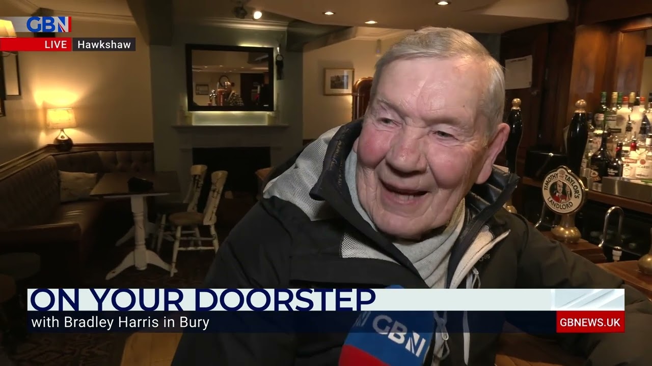 Bradley Harris attempts to pull a pint while On Your Doorstep in Hawkshaw