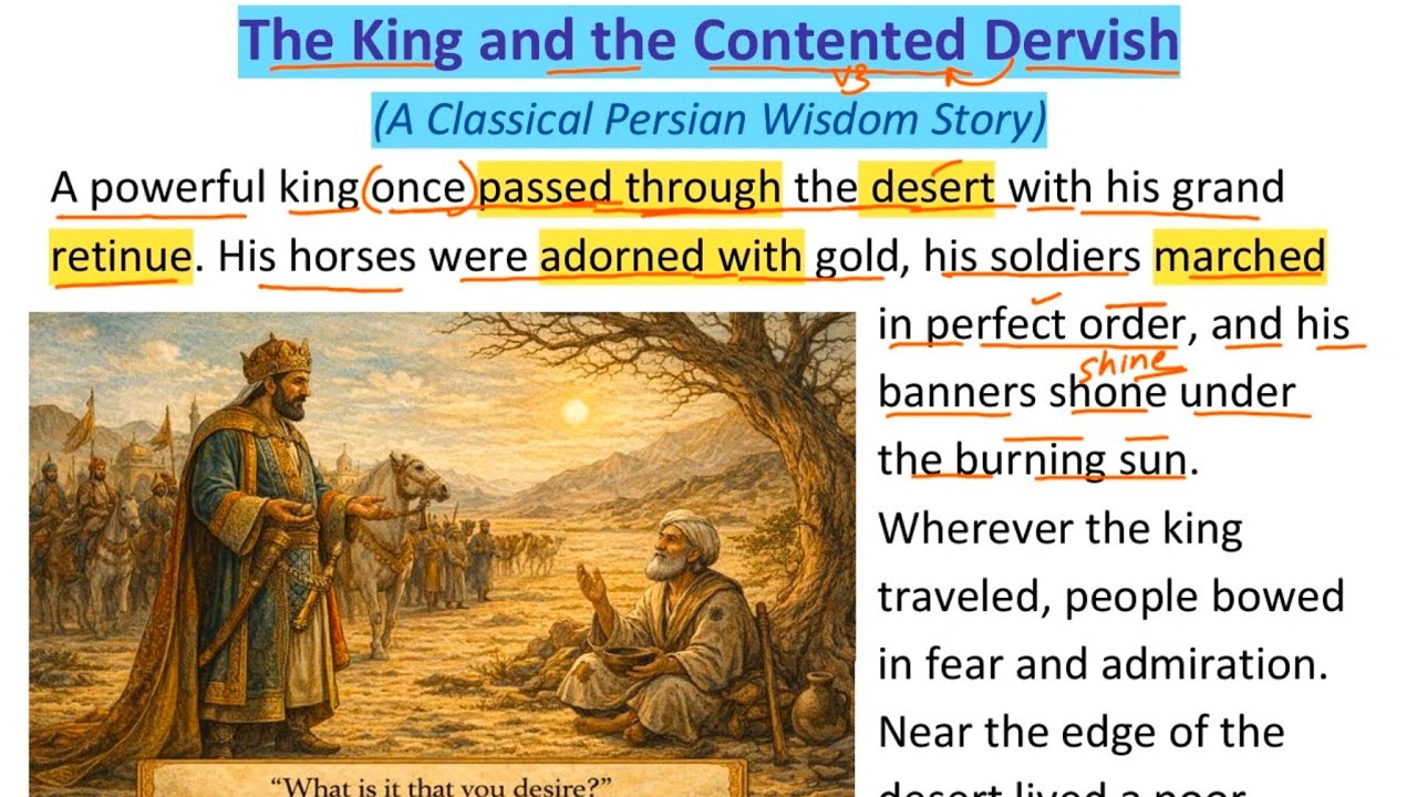 The King and the Contented Dervish | English story reading with bengali translation