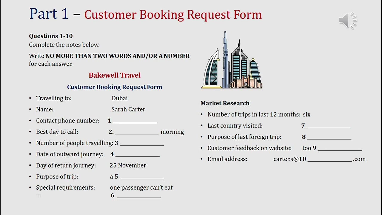 IELTS listening actual test Part 1: Customer booking form (answer+ transcript)