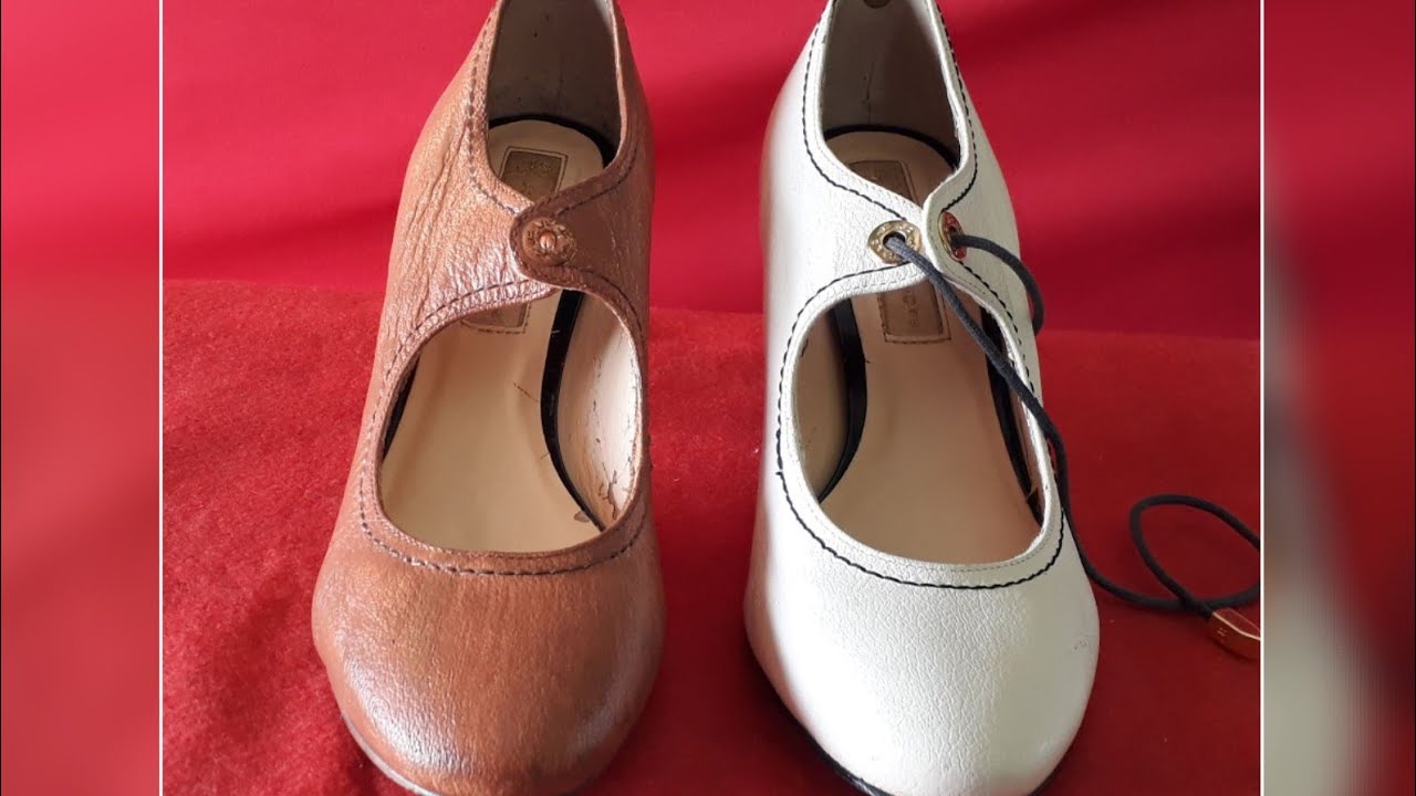 Como pintar scarpin com tinta de tecido. De branco para marrom.