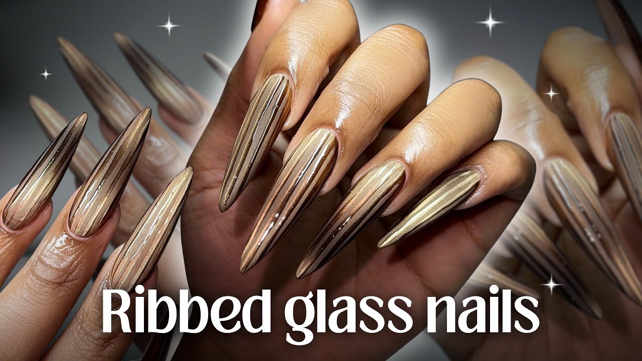 ✨Ribbed glass nails ⟡ polygel nail extensions + cat-eye nail art 🪐Capricorn Horoscope 