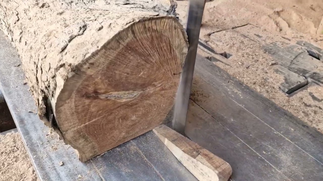 A red shield was made from heavy wood.#GiantWoodFactory​ #SawwoodAncientTree​ #WoodProcessing 
