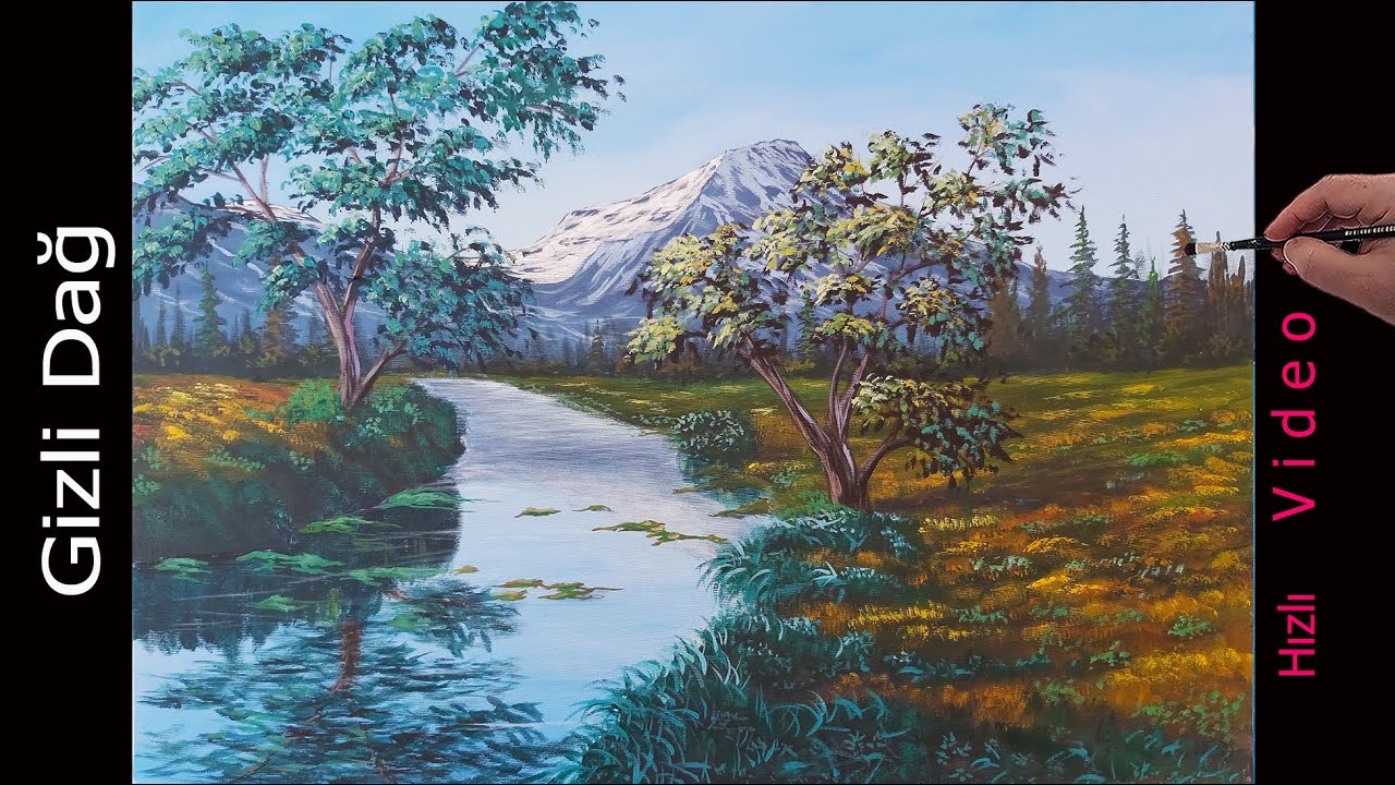 Resim Çalışması #41 | Manzara Resmi Nasıl Yapılır | Gizli Dağ /Acrylic Painting #Akrilik #Resim