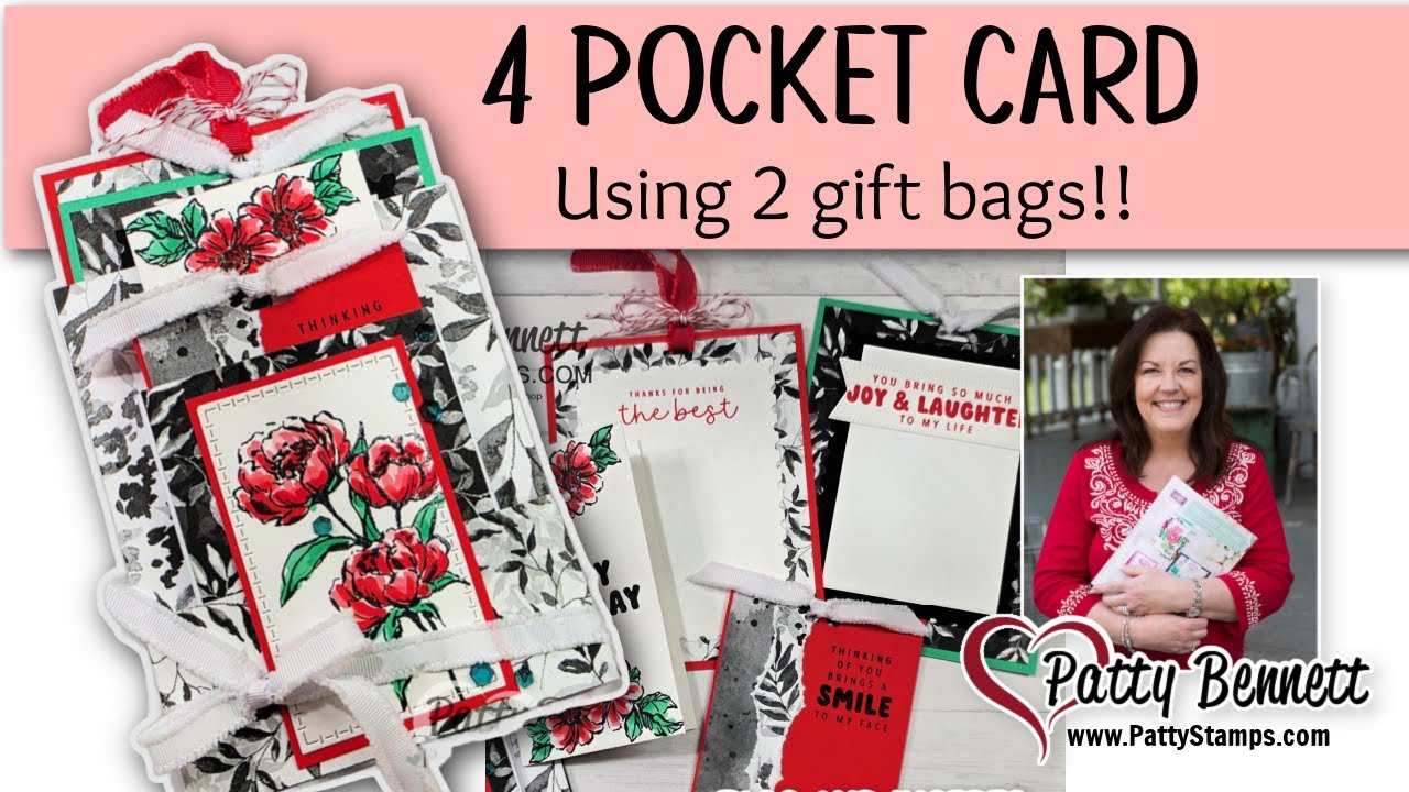 4 Pocket Card with 2 Gift Bags: Stampin' Up! Botanical Textures paper