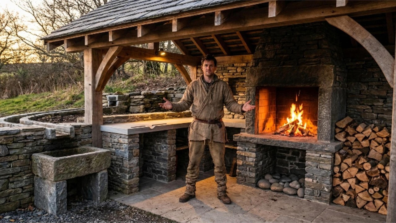 STONE AGE Outdoor Kitchen Build (ASMR) | Dựng bếp ngoài trời thời ĐỒ ĐÁ