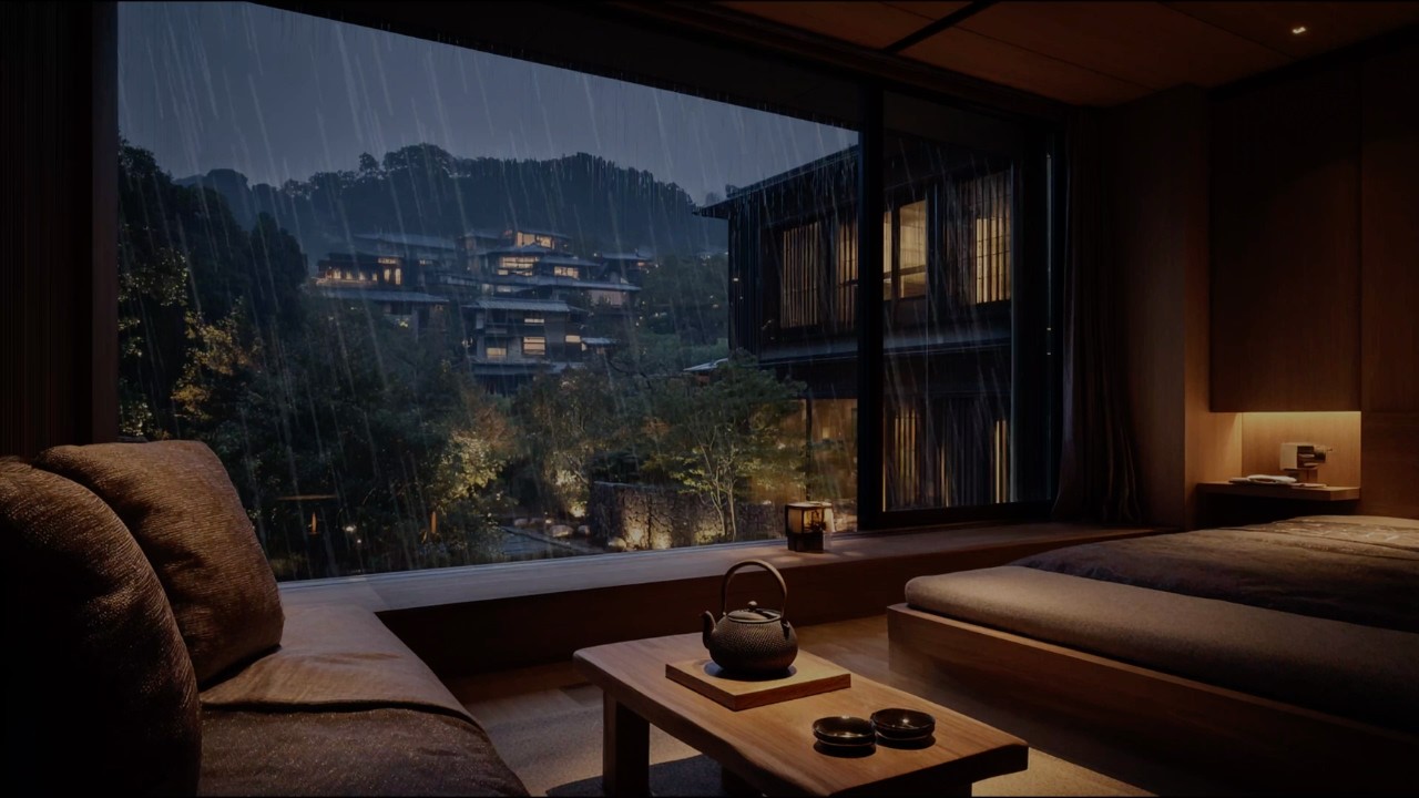 Rainy Night in a Luxury Kyoto Ryokan (No Ads) | Mountain View for Deep Sleep