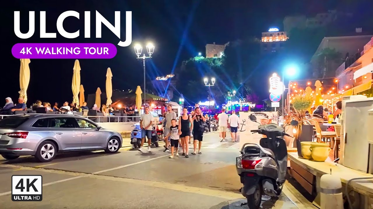 Noćna Šetnja Kroz Ulcinj u Septembru: Od Kružnog Toka do Male Plaže | Ulqini, 4K
