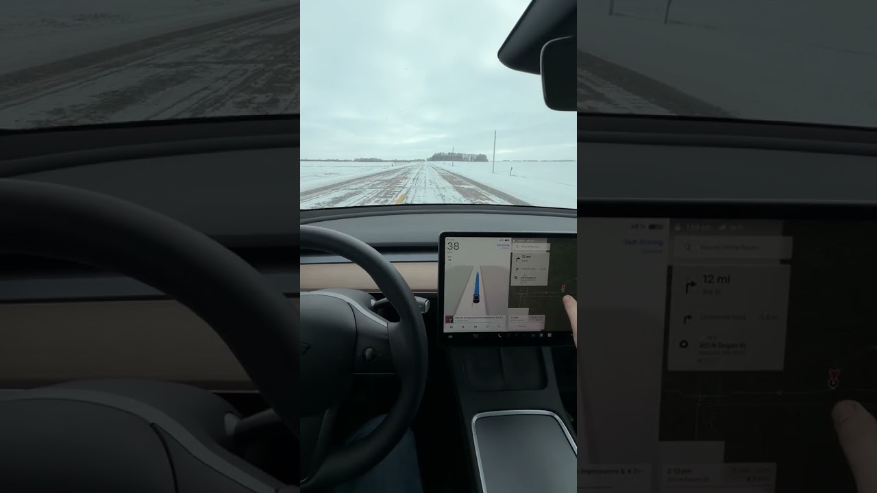 Tesla FSD 14.2.1 Snow covered roads in S Minnesota testing 