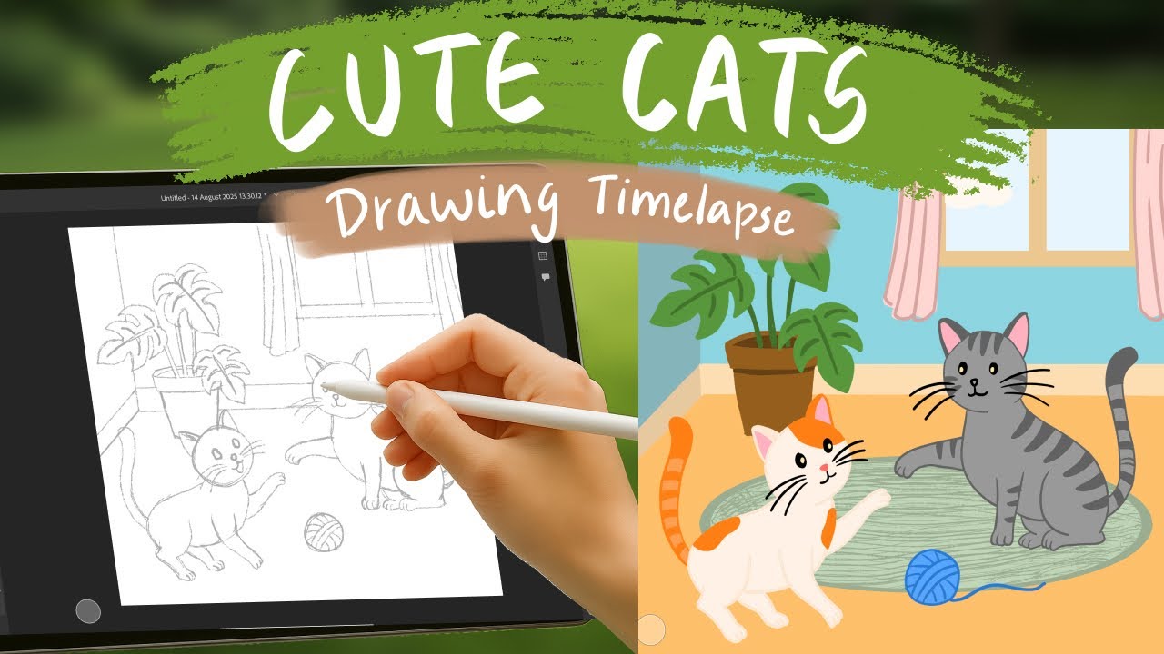 Cute Cats Illustration Timelapse | Digital Drawing for Beginners | Adobe Fresco