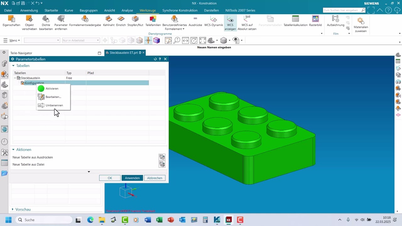 CAD NX Konstruktion Einzelteil mit Konfigurationen erstellen