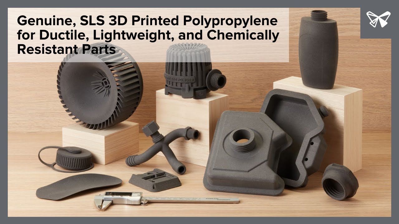 Genuine, SLS 3D Printed Polypropylene for Ductile, Lightweight, and Chemically Resistant Parts