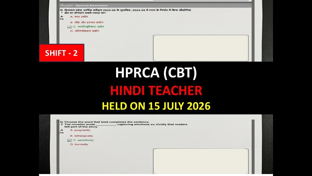 HPRCA HINDI TEACHER SHIFT 3 SOLVED PAPER HELD ON  15 JULY 2026