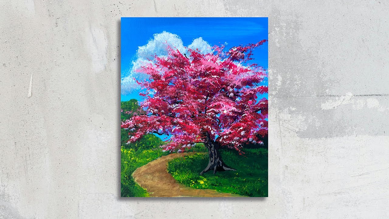 How to paint a cherry blossom tree with acrylics - 137