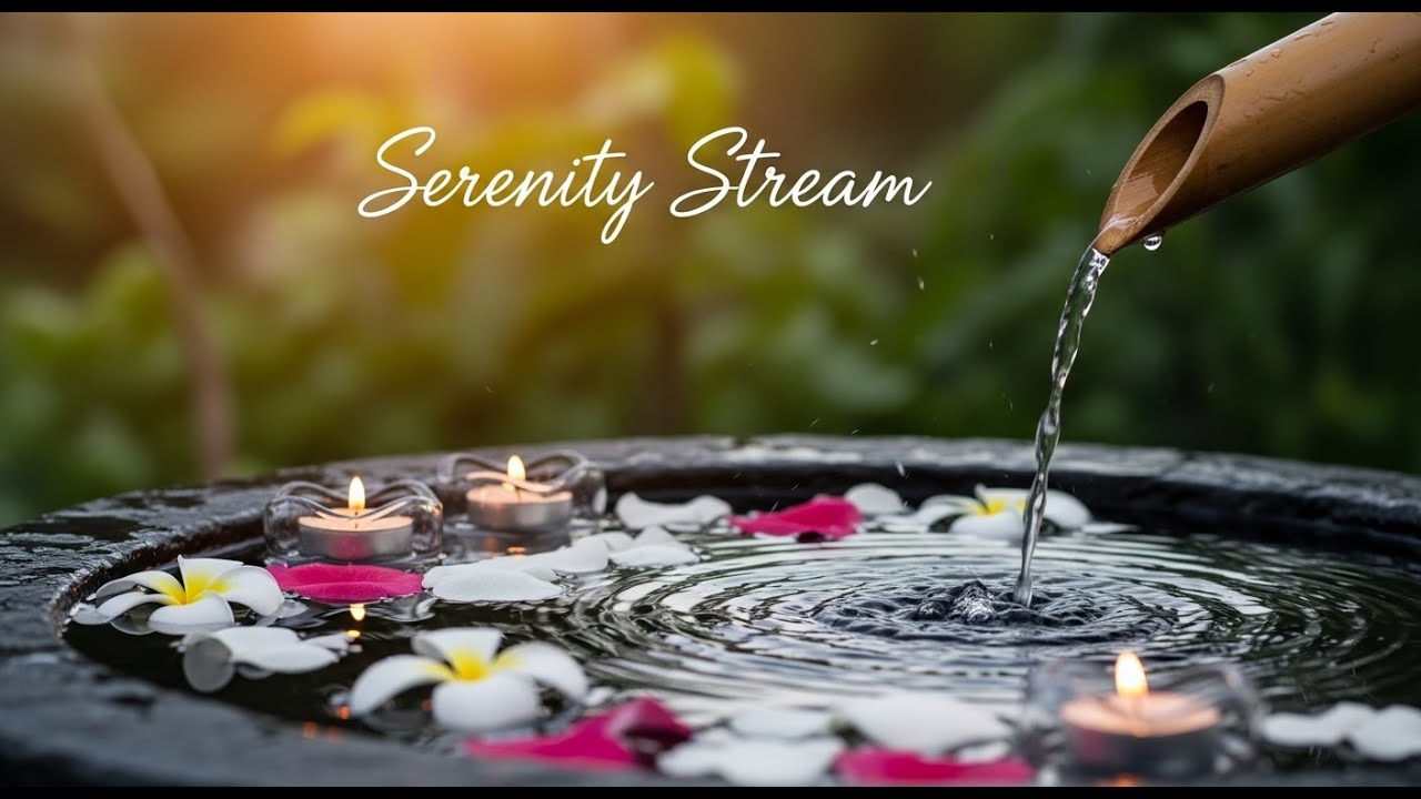 Zen Serenity Calm Bamboo Fountain and Candle Glow for Healing Meditation Sleep Deep Peace