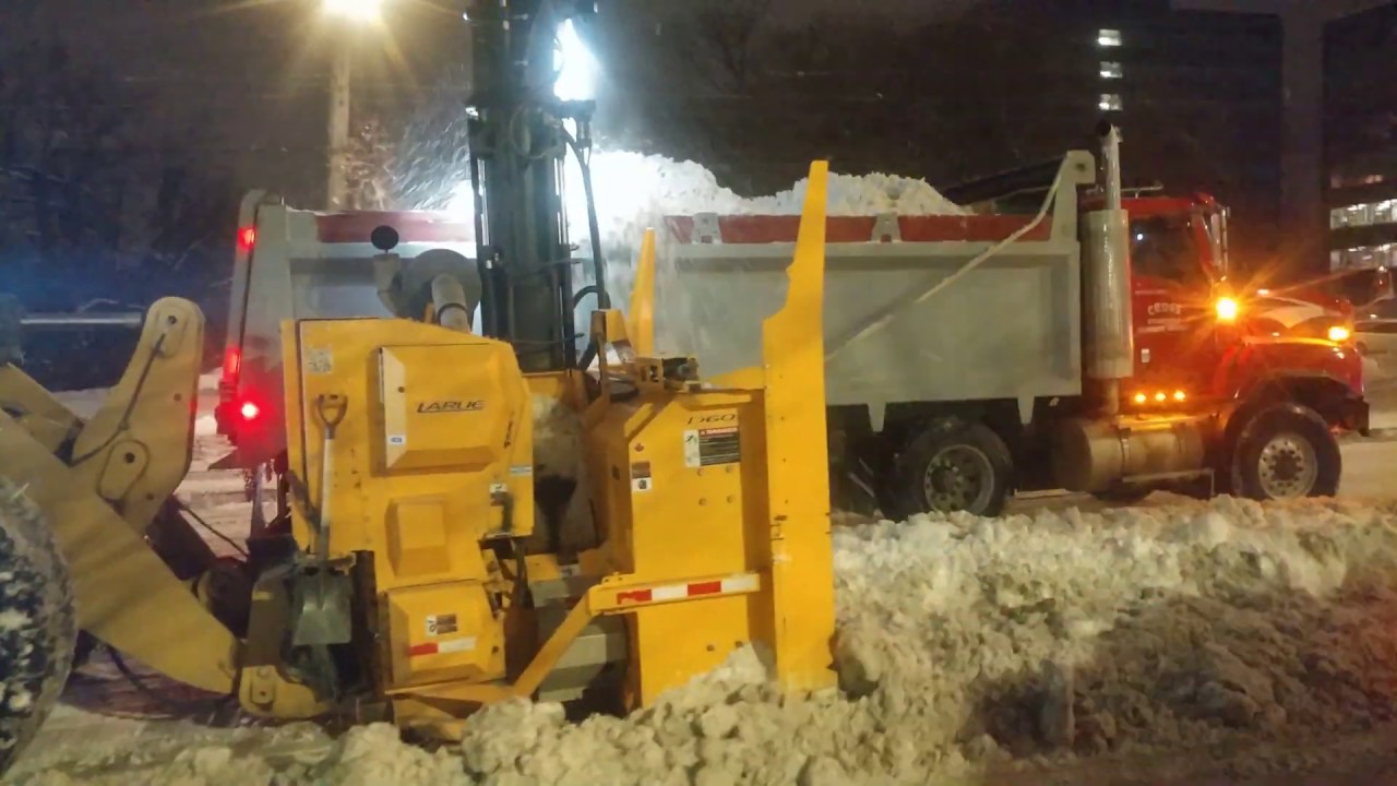 Caterpillar 950M Loader Snow Removal With Larue Snow Blower In Ottawa Canada After Snow Storm