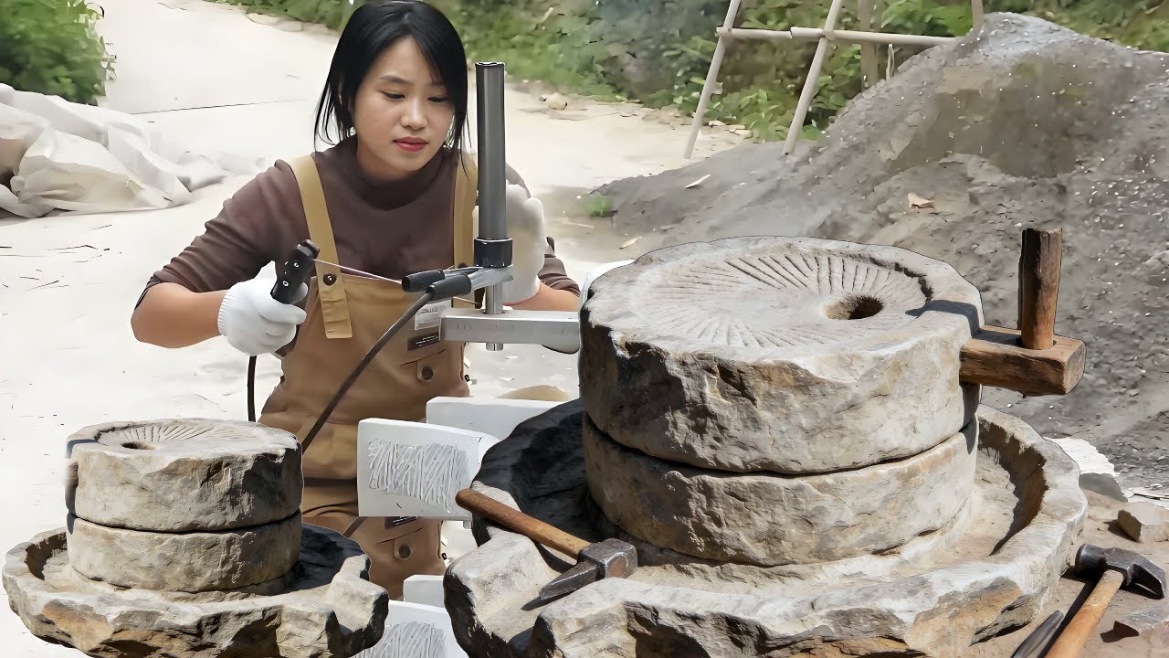 💡天才女孩做手工石磨！7天时间和手艺人学技术，还得是老手艺人厉害！A prodigy girl makes a handmade stone mill！林果儿