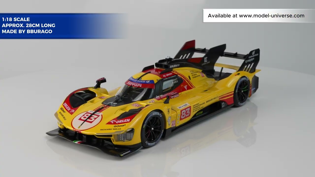 Ferrari 499P No.83 Yellow 24h Le Mans 2024 - 1:18 Scale Diecast Model by Bburago
