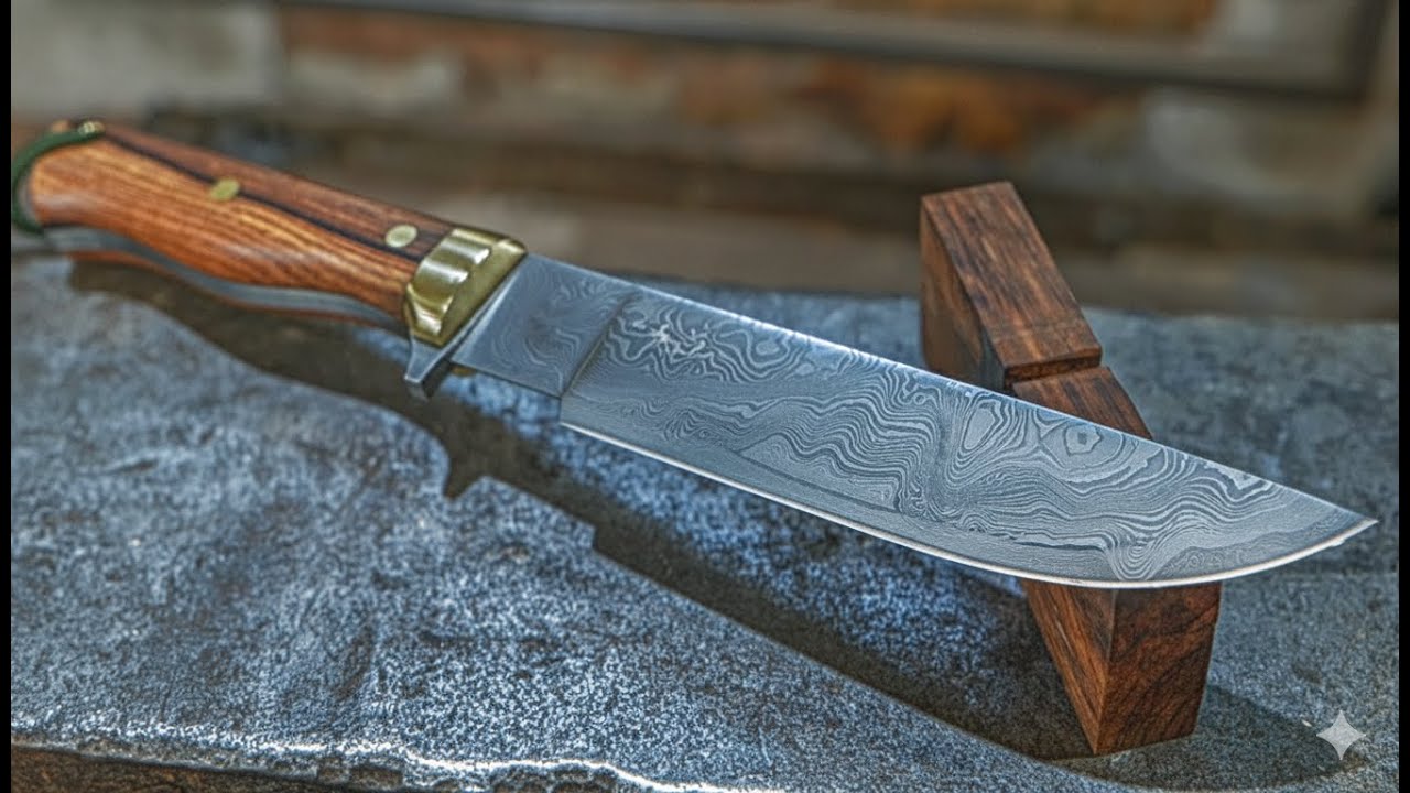 Bark River Custom Knife Made with Sanmai Damascus Steel
