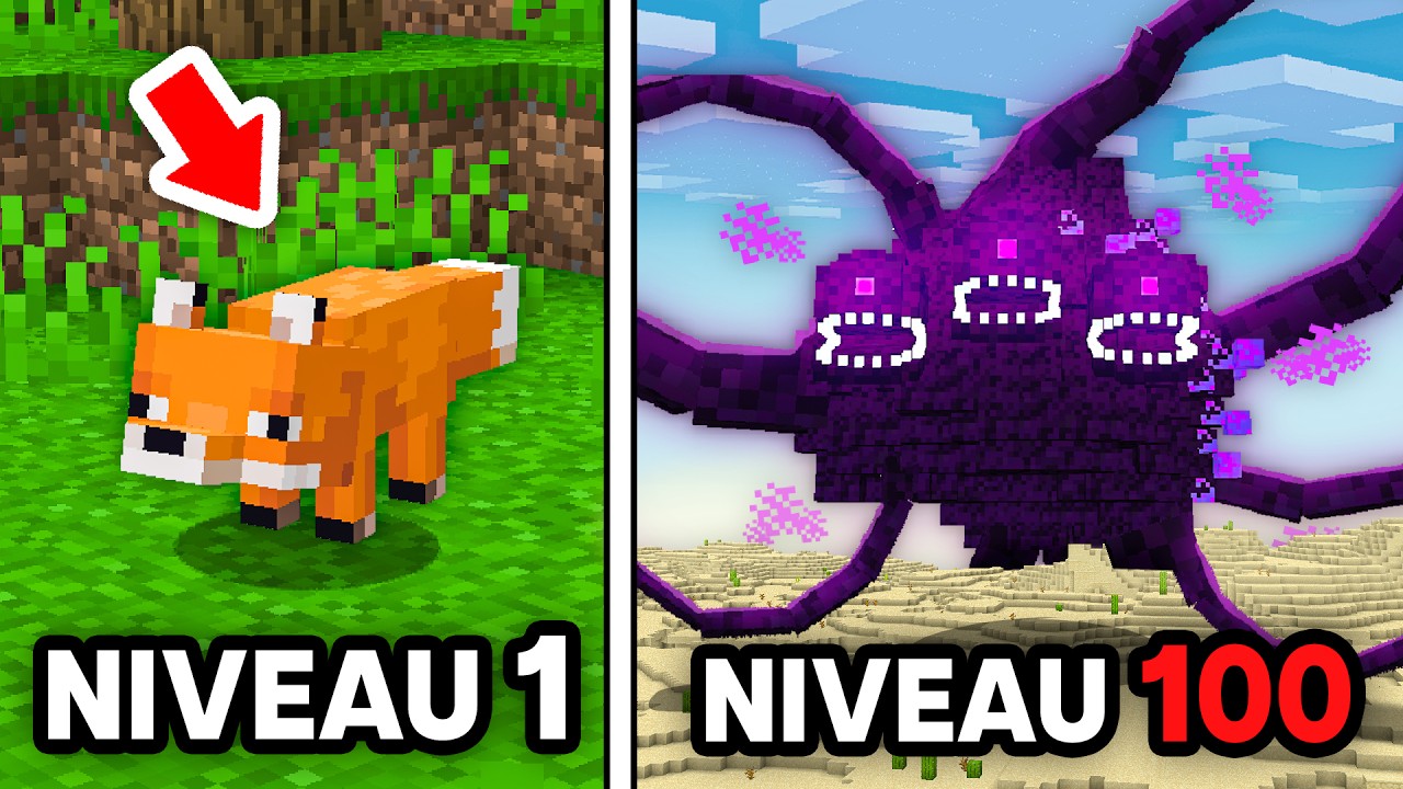 J'ai Test&eacute; des Mobs du NIVEAU 1 &agrave; 100 sur Minecraft !