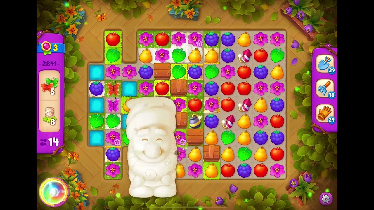 GardenScapes Level 2841 no boosters (13 moves)