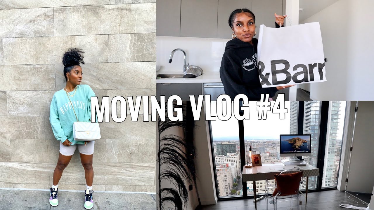 MOVING VLOG #4 | Decor Shopping, New TV Stand, Organizing, Mini Office Tour!